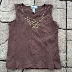 Kikit Studio Brown Tank top Sequined Top Boho Blouse